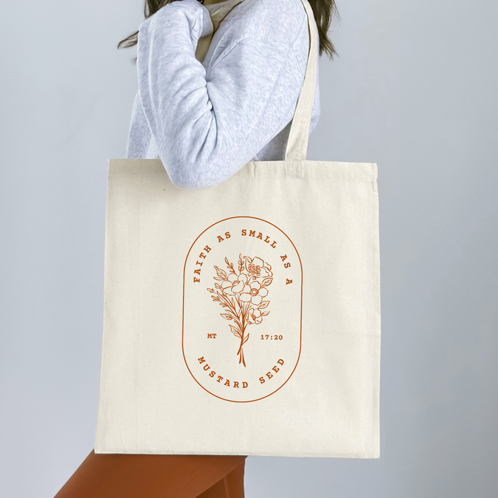 Faith &amp; Life Christian Brands - Faith As Small As A Mustard Seed Canvas Tote Bag Book Bag