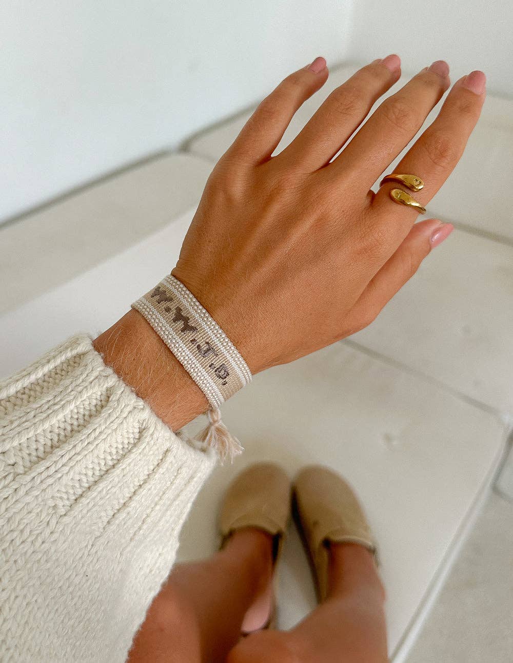 Beige WWJD Embroidered Bracelet