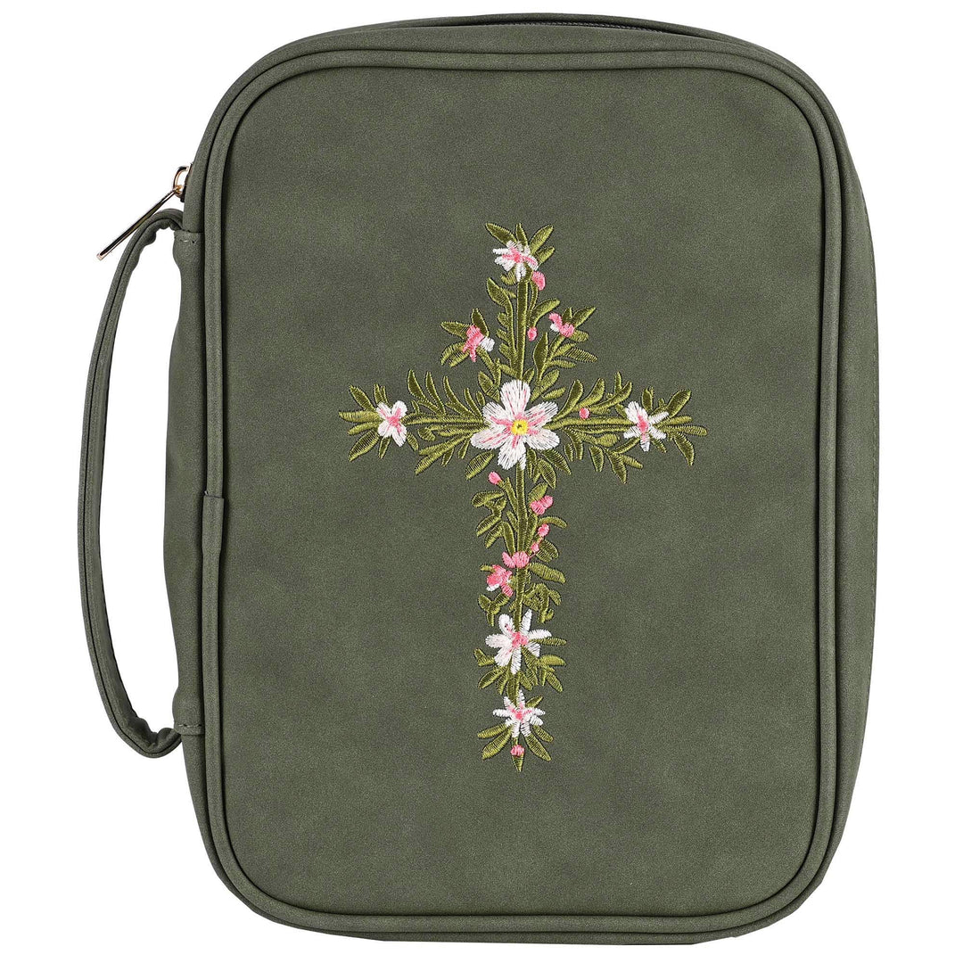 White Dove Bible Case Embroidered Cross Green XLarge