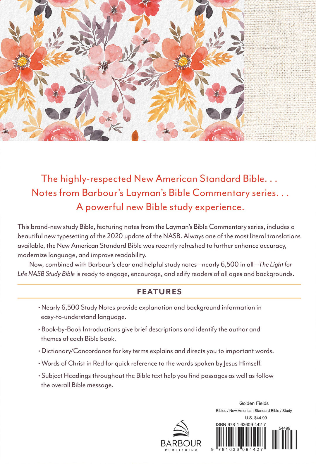Barbour Publishing, Inc. - Light for Life NASB 2020 Study Bible [Golden Fields]