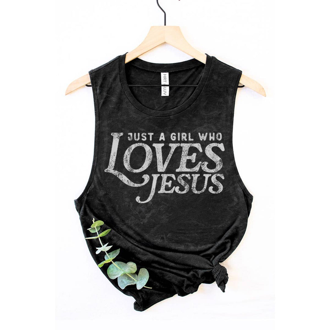 JUST A GIRL WHO LOVES JESUS GRAPHIC TANK TOP