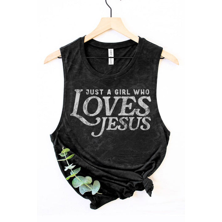 JUST A GIRL WHO LOVES JESUS GRAPHIC TANK TOP