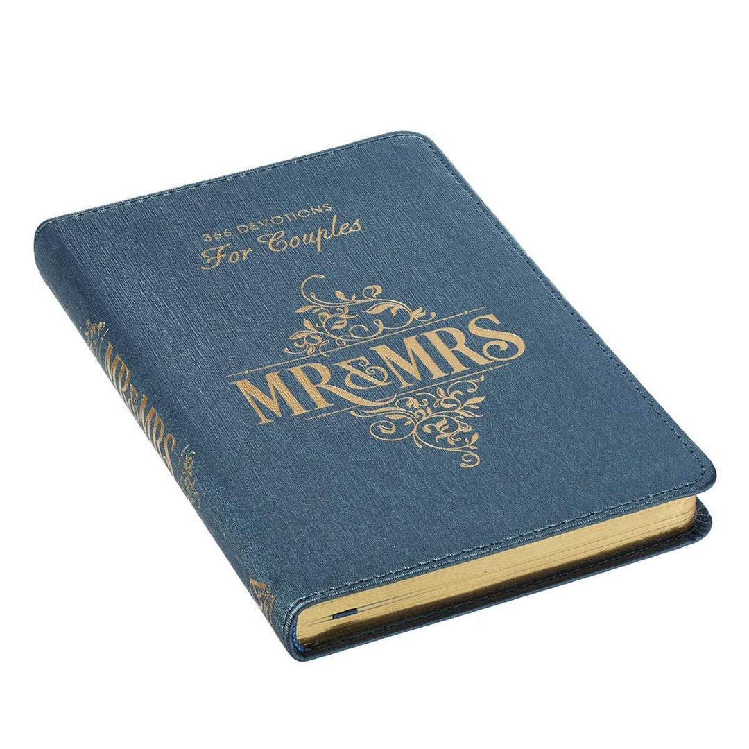 Christian Art Gifts - Devotional for Mr. &amp; Mrs. Blue Faux Leather
