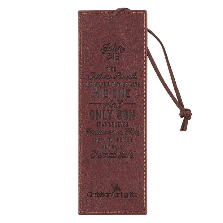 Christian Art Gifts - Bookmark Faux Leather Brown Two-tone Cross John 3:16