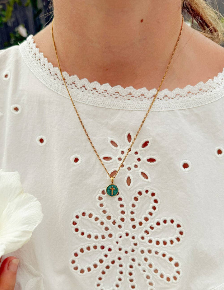 Emerald Agape Cross Pendant Necklace