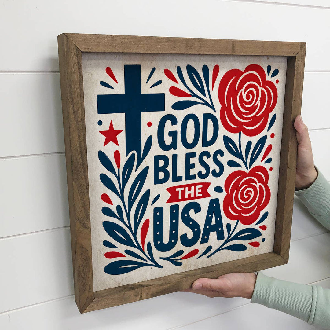 God Bless the USA - 4ht of July Canvas Art - Wood Framed Art