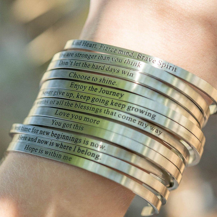 18K Gold PVD Dont let Hard Days Win Engraved Bangle Bracelet