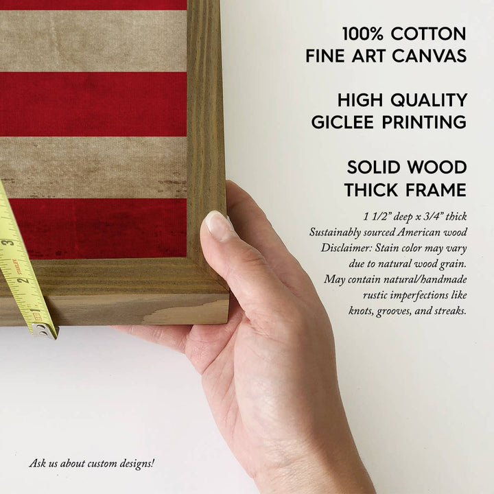 American Flag Vintage - Patriotic Canvas Art - Wood Framed