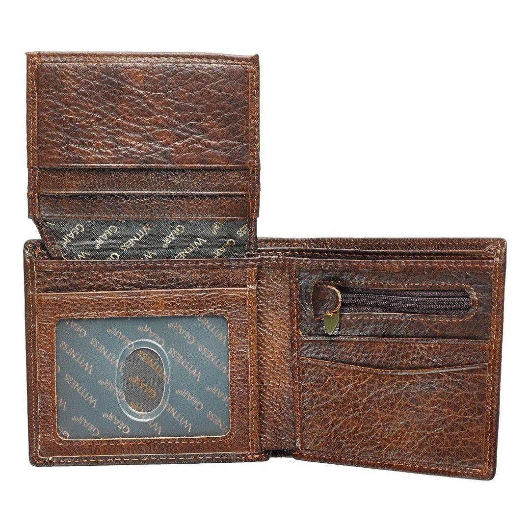 Wallet Leather Brown Be Strong &amp; Courageous Badge