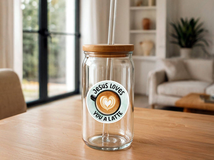 Missional Merch - Jesus Loves You a Latte Sticker | Coffee Shop Merchandise