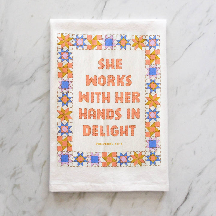 Naomi Paper Co. - She Works With Her Hands Proverbs 31 Tea Towel