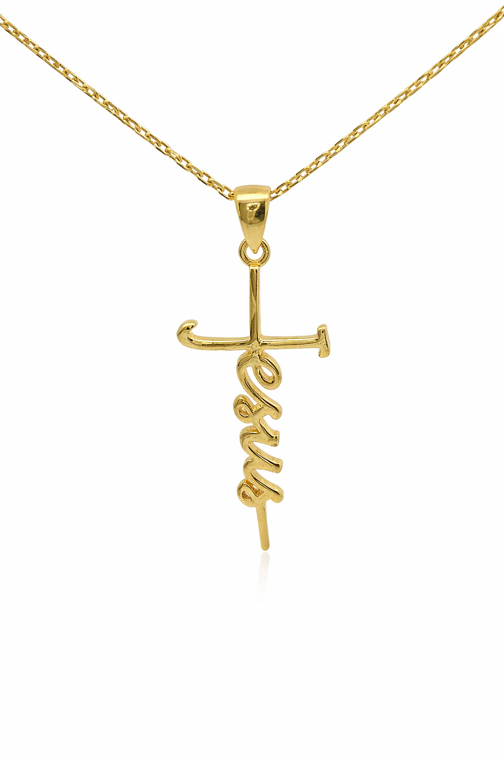 Sterling Silver "Jesus" Cursive Cross Necklace