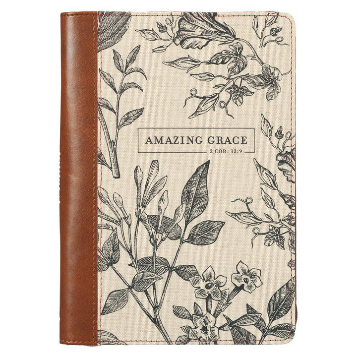Christian Art Gifts - Amazing Grace Natural Canvas &amp; Brown Faux Leather Journal