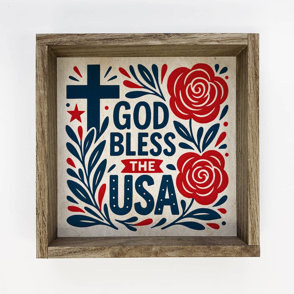 God Bless the USA - 4ht of July Canvas Art - Wood Framed Art