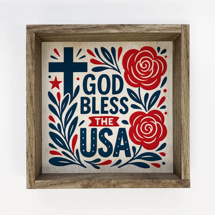 God Bless the USA - 4ht of July Canvas Art - Wood Framed Art