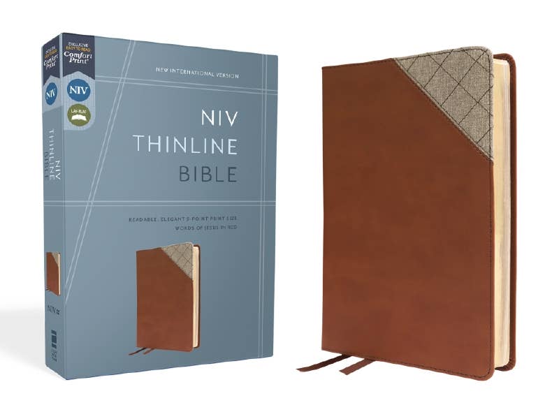 HarperCollins Christian Publishing - NIV Thinline Bible, Leathersoft, Brown, Red Letter