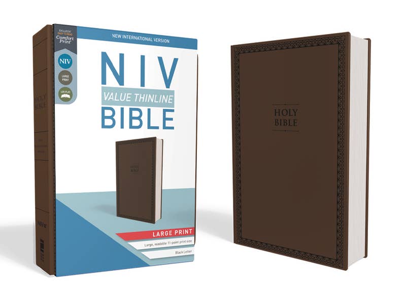 HarperCollins Christian Publishing - NIV Value Thinline Bible, Large Print, Leathersoft, Brown