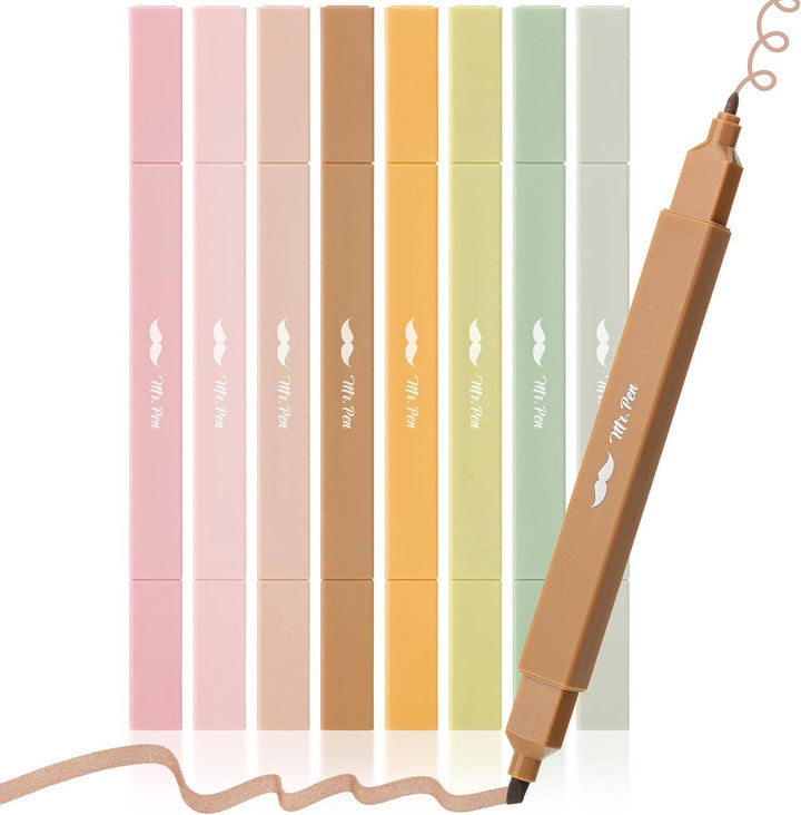 Mr. Pen - Dual Tip Aesthetic Highlighters, 8 pcs, Chisel &amp; Fine Tips