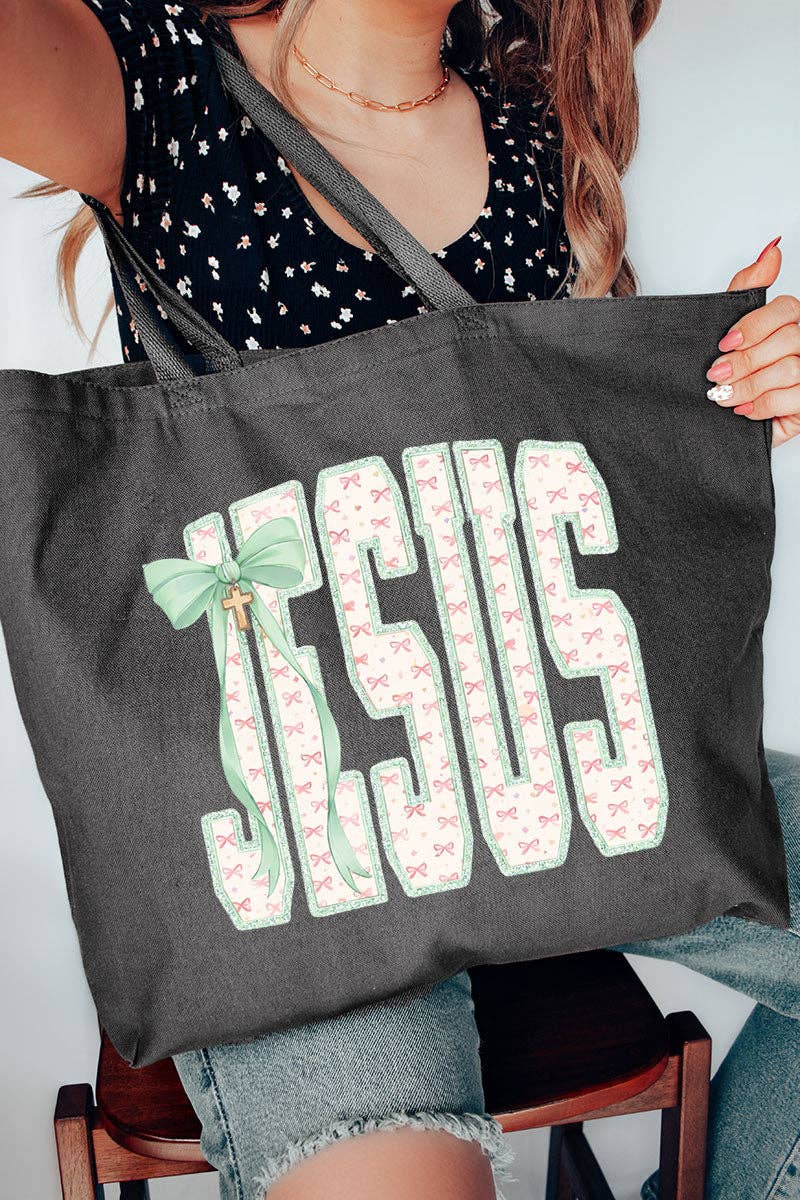 Wholesale Accessory Market - Coquette Cross Jesus Canvas Jumbo Tote
