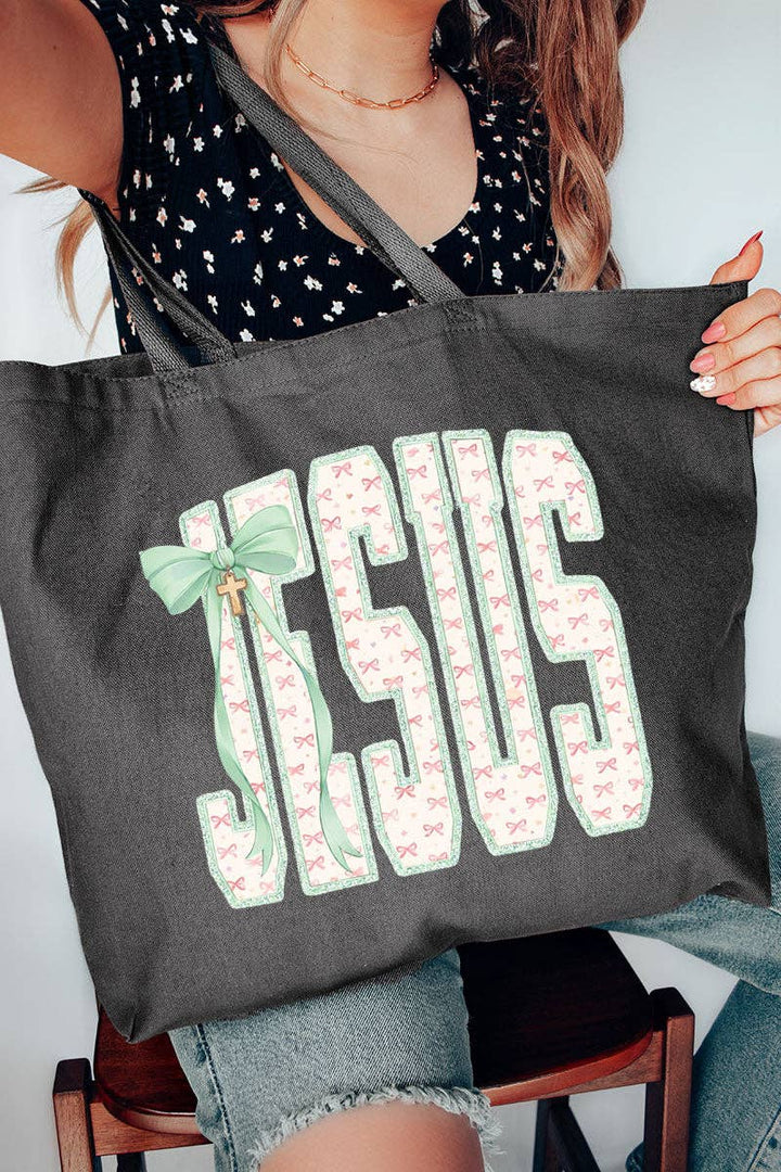 Wholesale Accessory Market - Coquette Cross Jesus Canvas Jumbo Tote