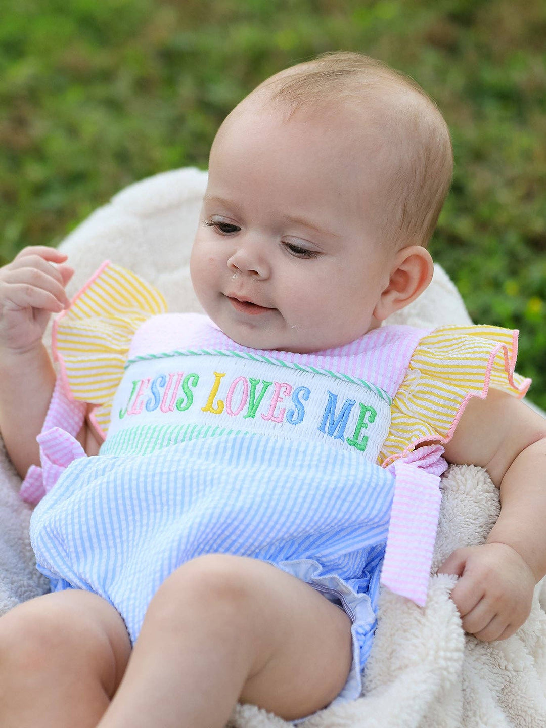 Jesus Loves Me "Embroidered Baby Girls Romper