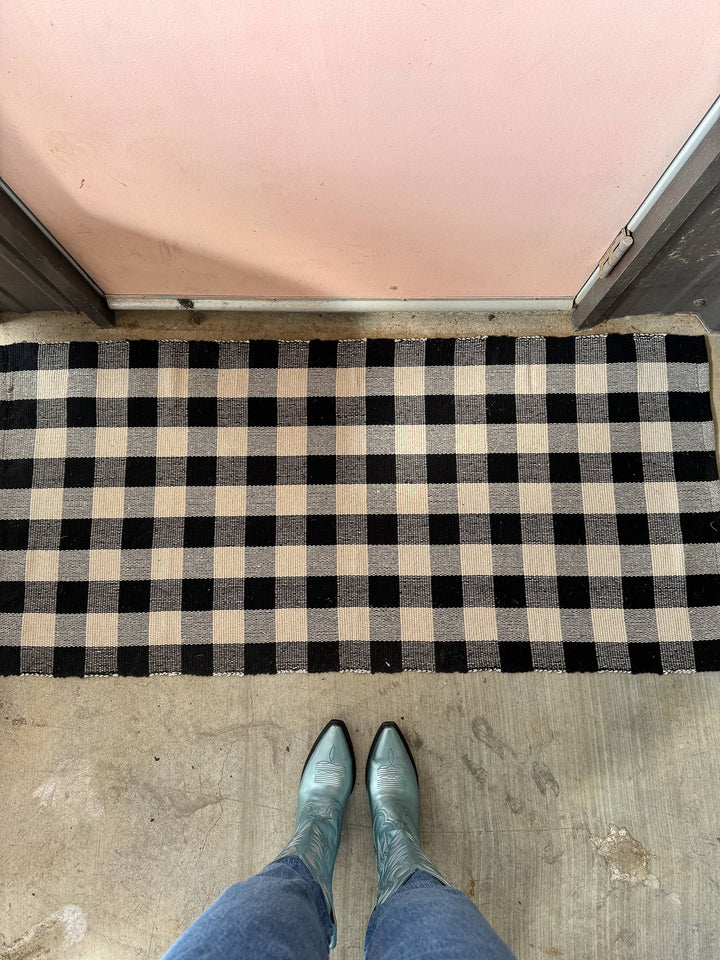Modern Burlap - Doormat runner - Buffalo plaid