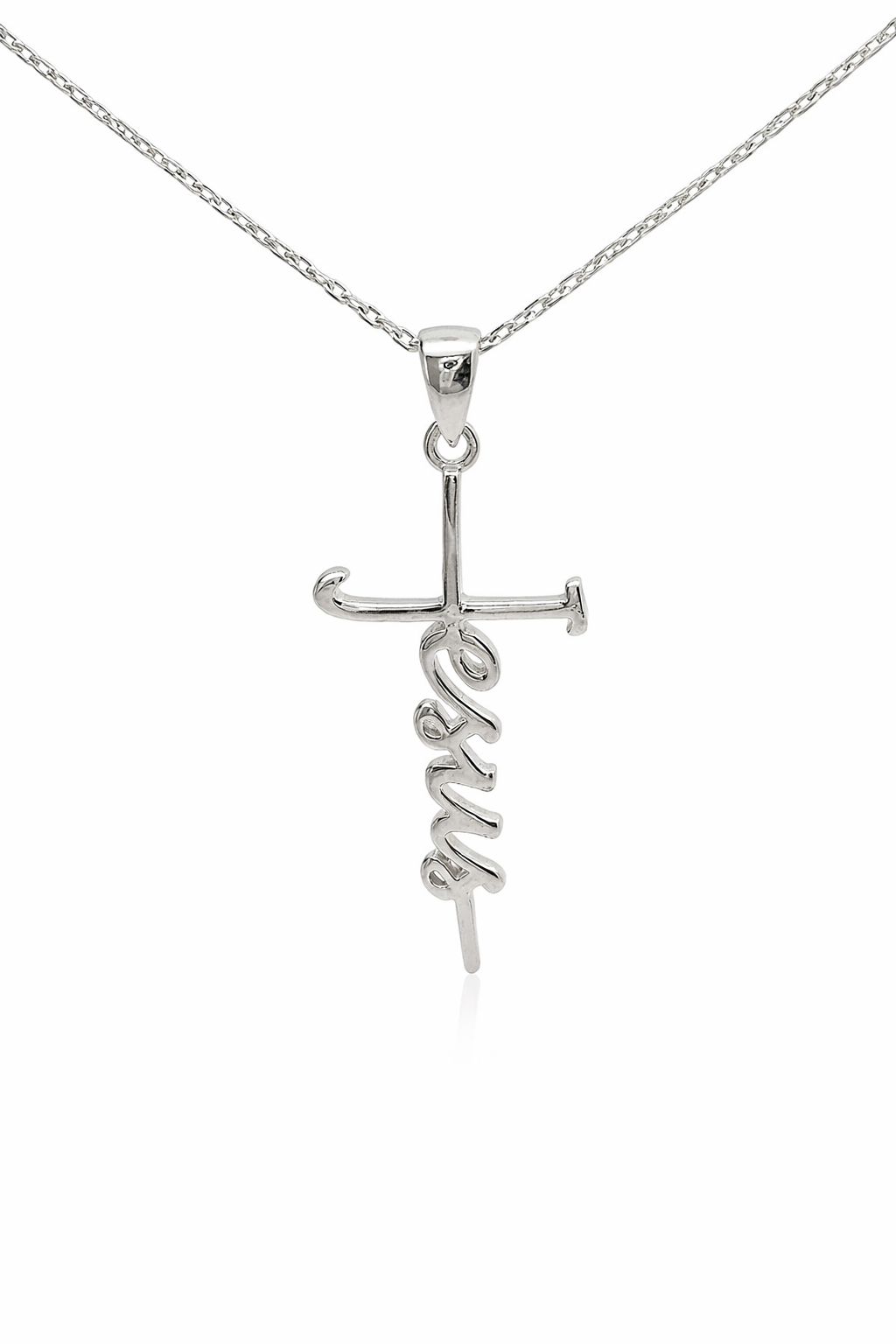 Sterling Silver "Jesus" Cursive Cross Necklace