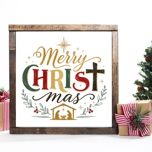Hooked On Jesus Co. - Christ Focus Merry Christmas Sign - Religious Tabletop Decor