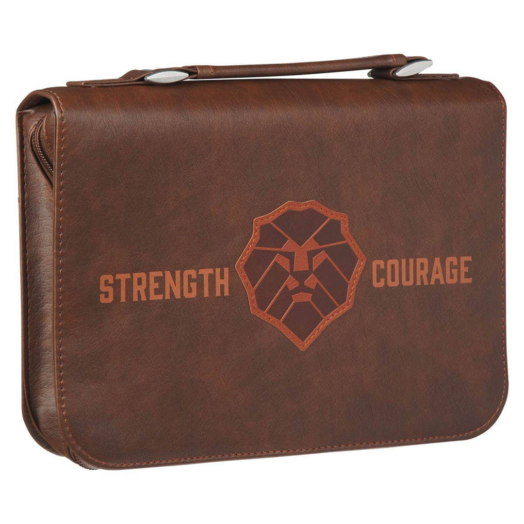 Christian Art Gifts - Bible Cover Classic Brown Lion Strength &amp; Courage Josh. 1:9