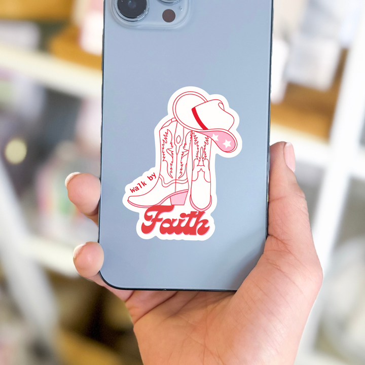 Faith &amp; Life Christian Brands - Walk By Faith Cowboy Boots Hat Western Waterproof Vinyl Christian Sticker