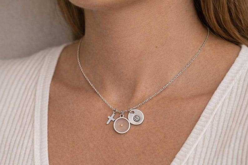 Little Happies Co - Volleyball mustard seed necklace, bulk team gifts, faith-based volleyball gift for her