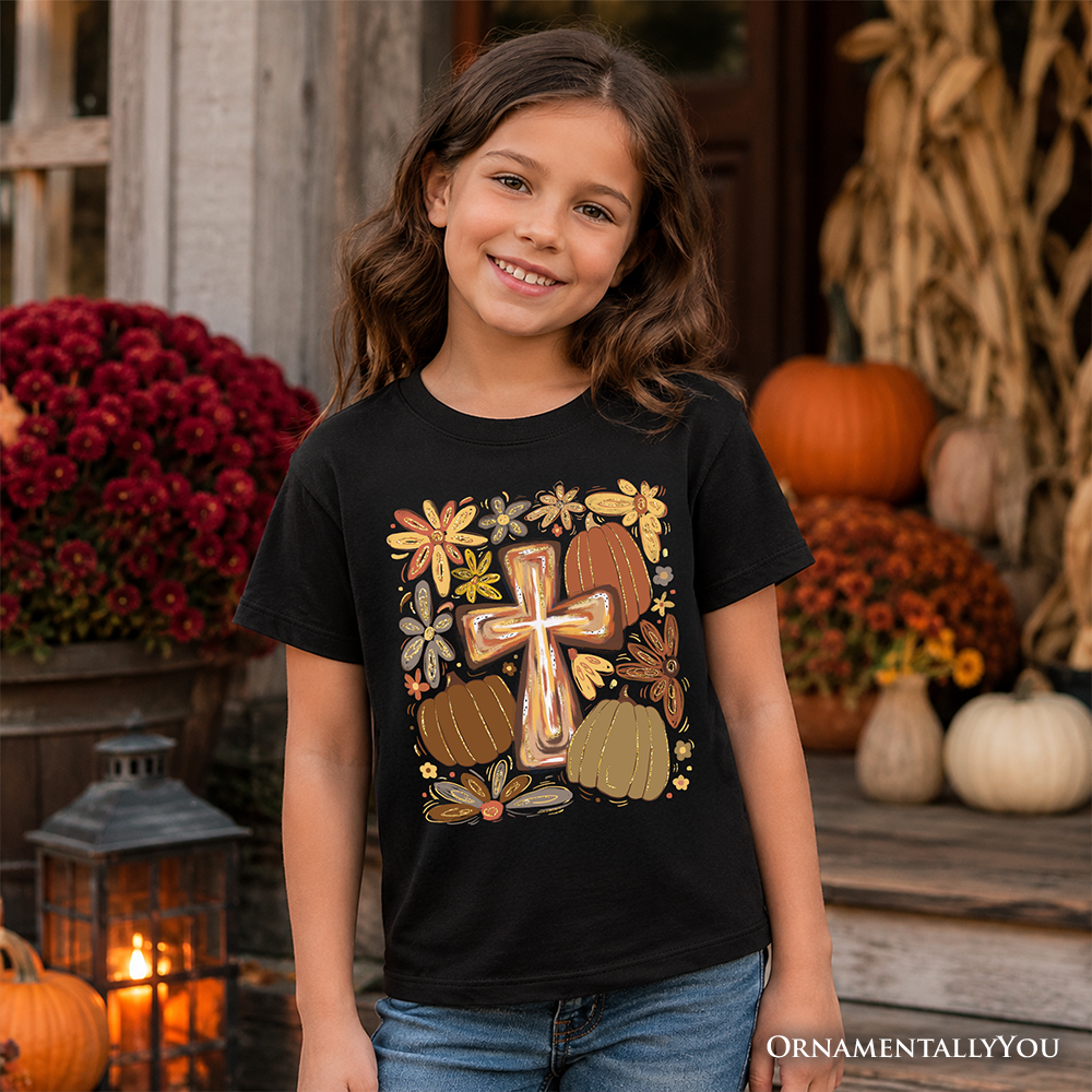 OrnamentallyYou - Kids Fall Blessings T-Shirt, Autumn Christian Faith Tee for Youth