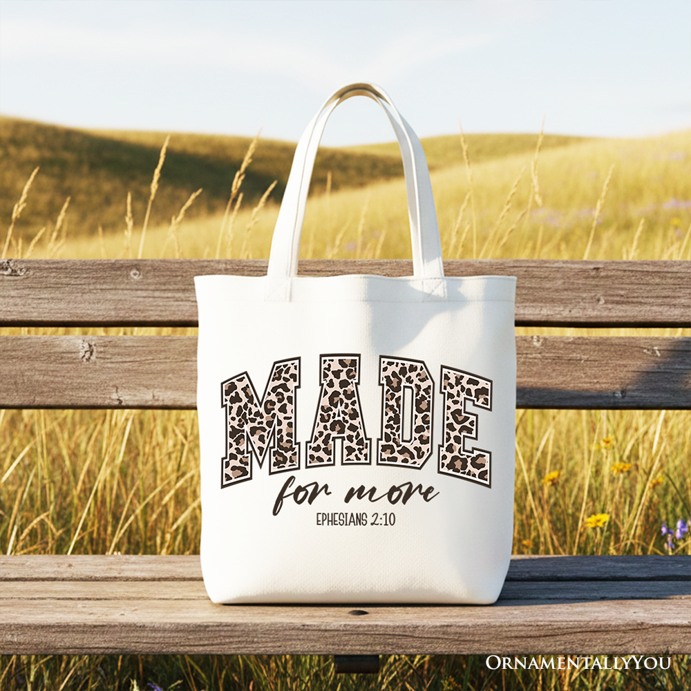 OrnamentallyYou - Made For More Christian Canvas Tote Bag, Ephesians 2:10 Leopard Faith Bible Verse Easter Gift Shopper