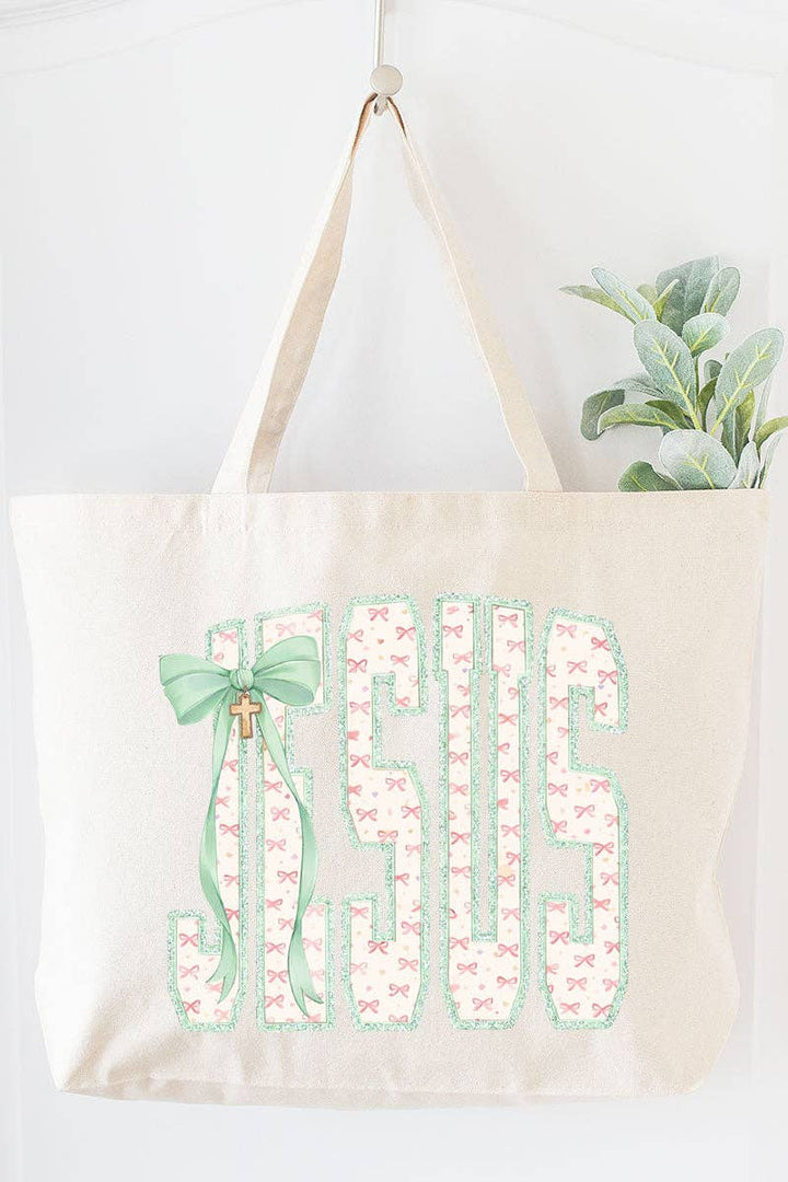 Wholesale Accessory Market - Coquette Cross Jesus Canvas Jumbo Tote