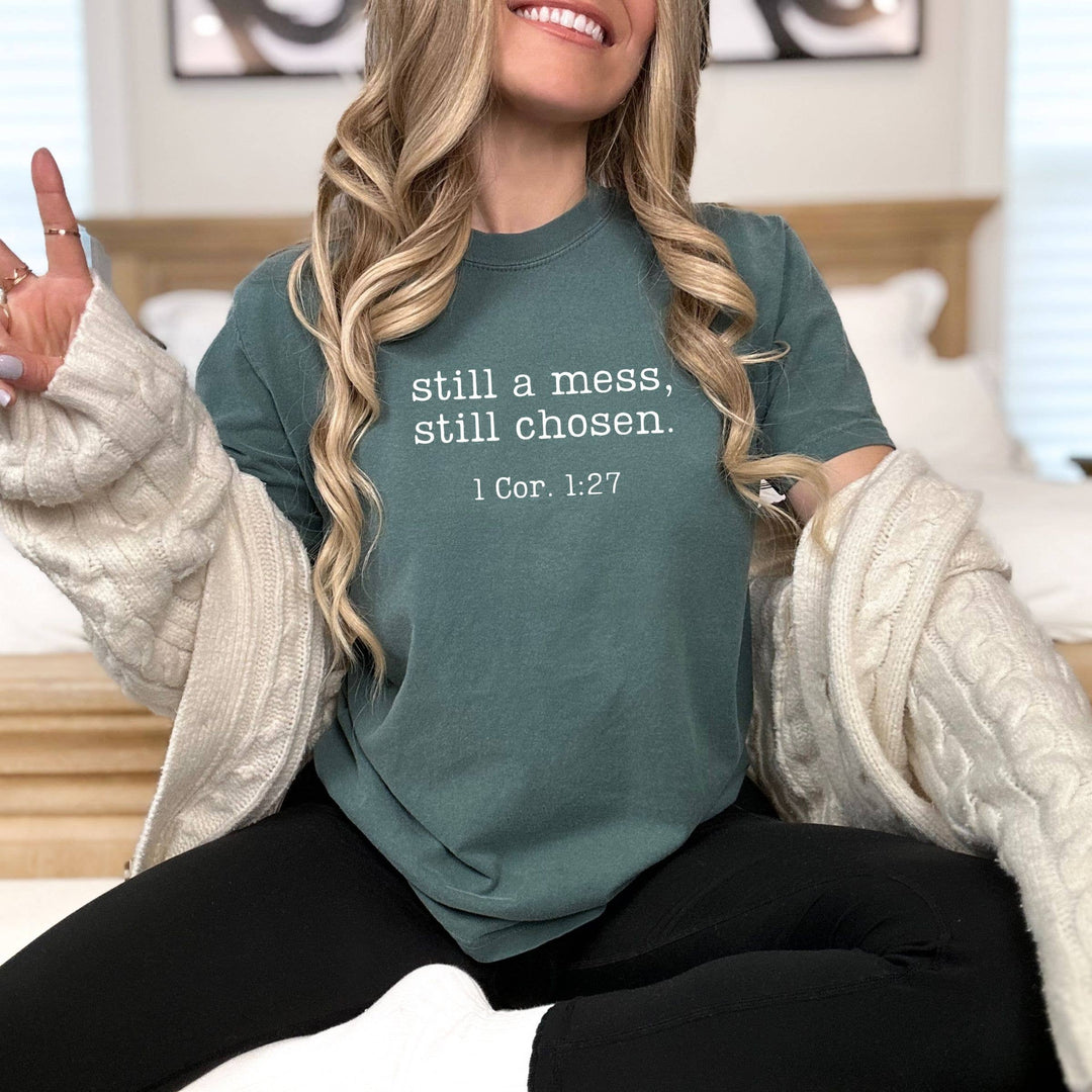 Still A Mess, Still Chosen 1 Cor 1:27 Graphic Tee - Summer : Berry / Large
