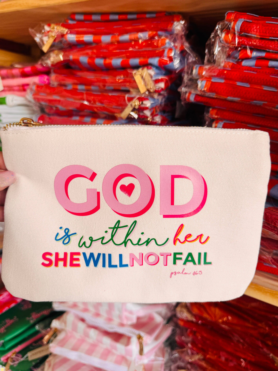 *NEW Christian gift God Is Within Her Colorful Canvas Bag