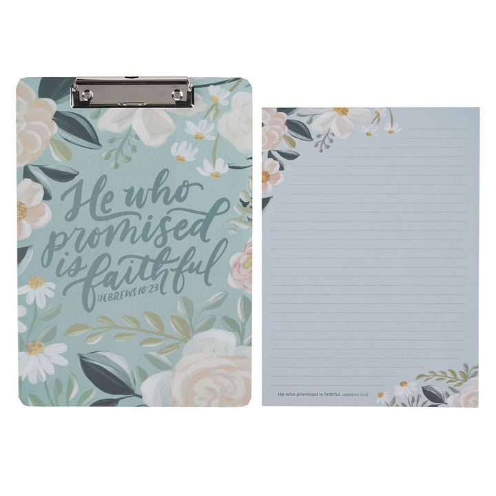 Christian Art Gifts - Clipboard w/Pad Floral He Who Promised is Faithful Heb 10:23