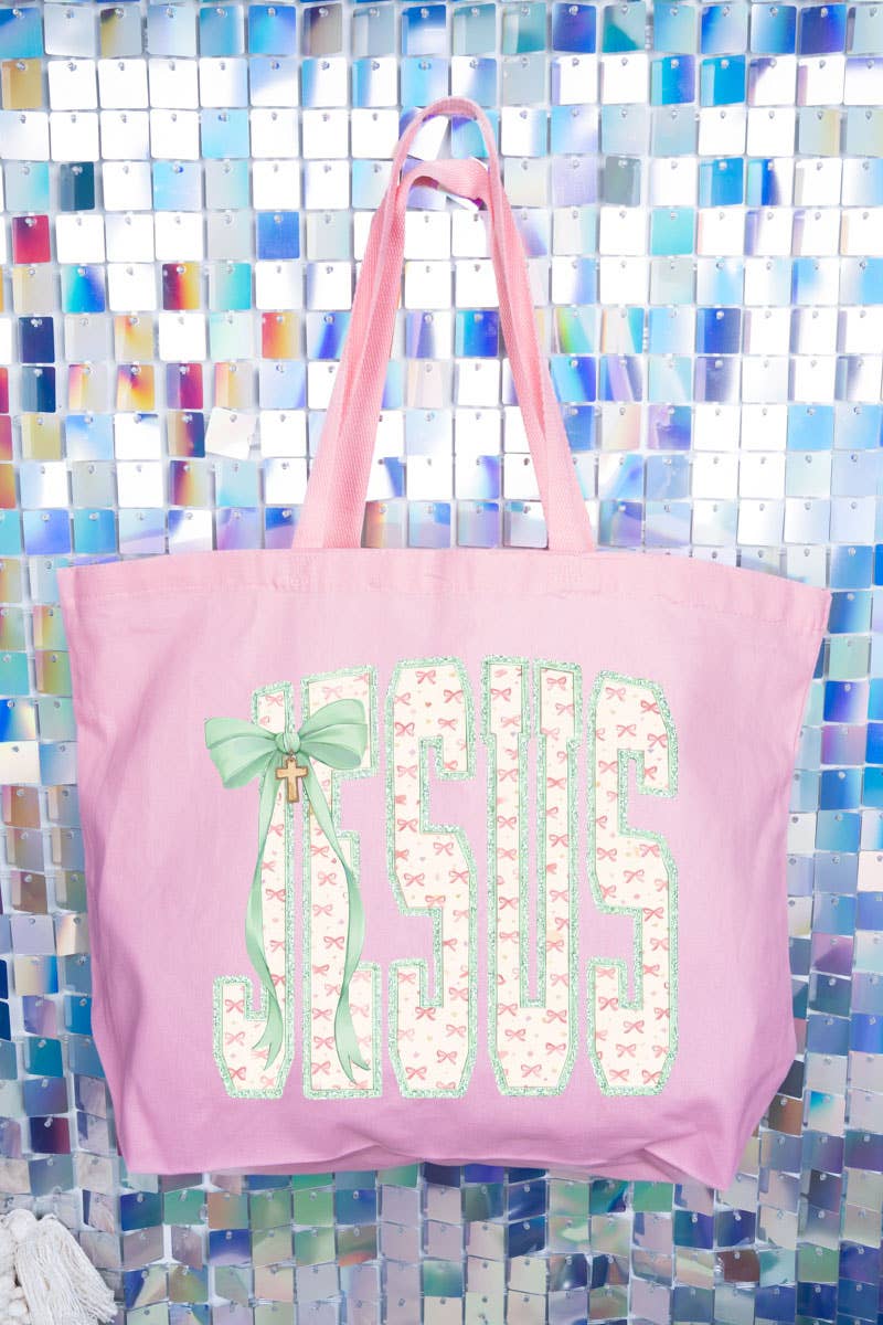 Wholesale Accessory Market - Coquette Cross Jesus Canvas Jumbo Tote