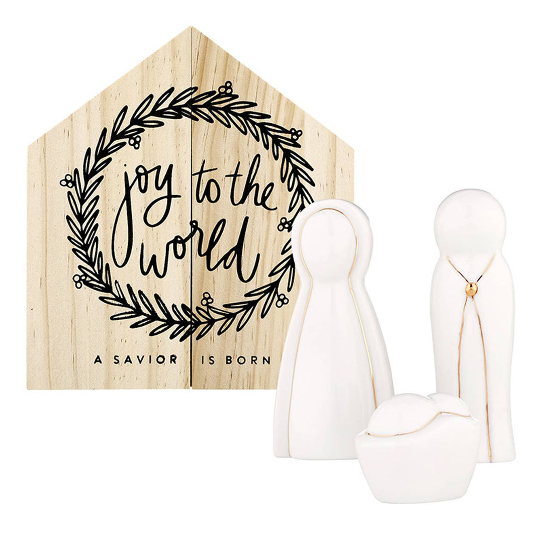 Santa Barbara Design Studio by Creative Brands - Ceramic Figurines Pine Wood Box - Holy Family - Large
