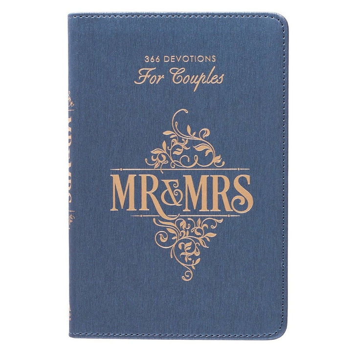 Christian Art Gifts - Devotional for Mr. &amp; Mrs. Blue Faux Leather