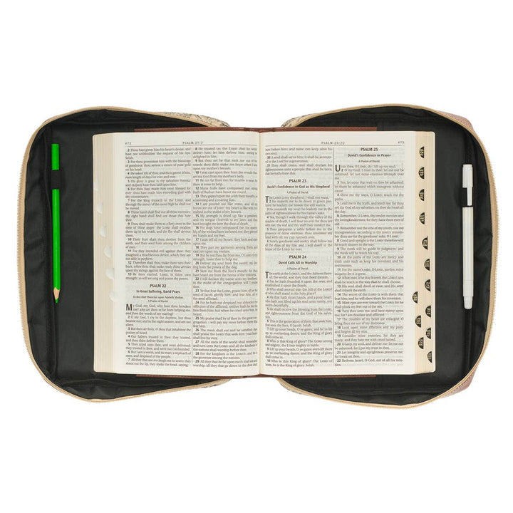 Bible Cover Fashion Cream/Brown Floral Amazing Grace: Large