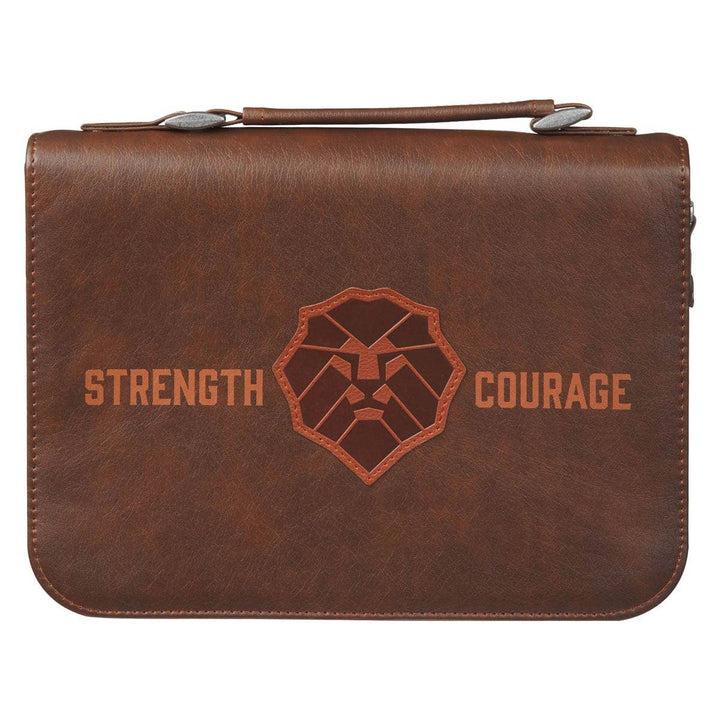 Christian Art Gifts - Bible Cover Classic Brown Lion Strength &amp; Courage Josh. 1:9