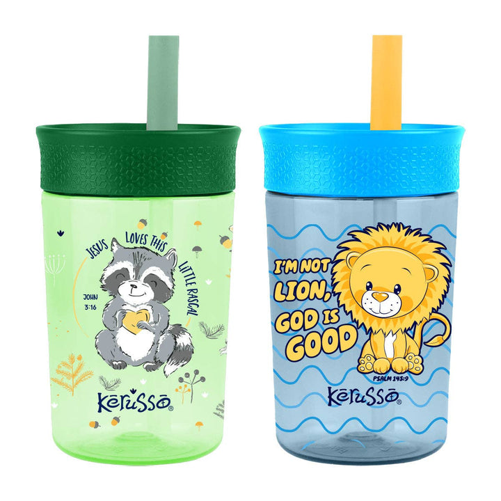 Kerusso - Kerusso 15 oz Silicone Straw Cup Raccoon &amp; Lion (2 Pack)