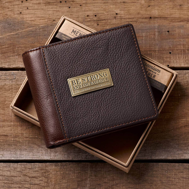 Wallet Leather Brown Be Strong &amp; Courageous Badge