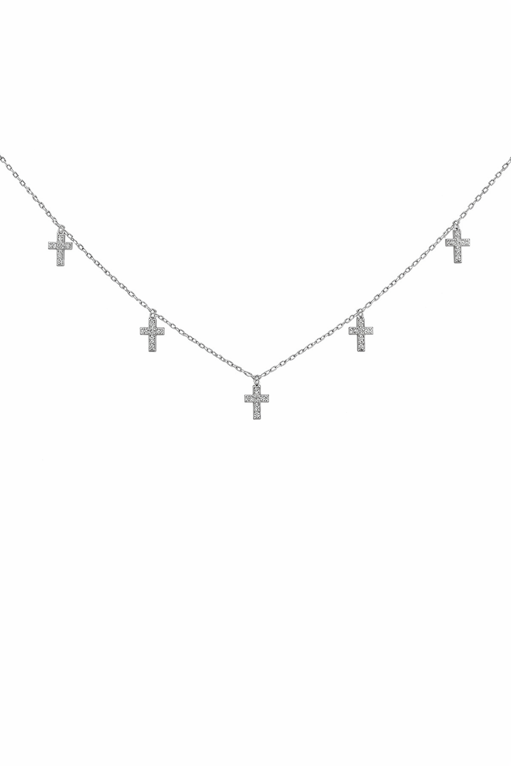 Sterling Silver 5 Cross Station Necklace