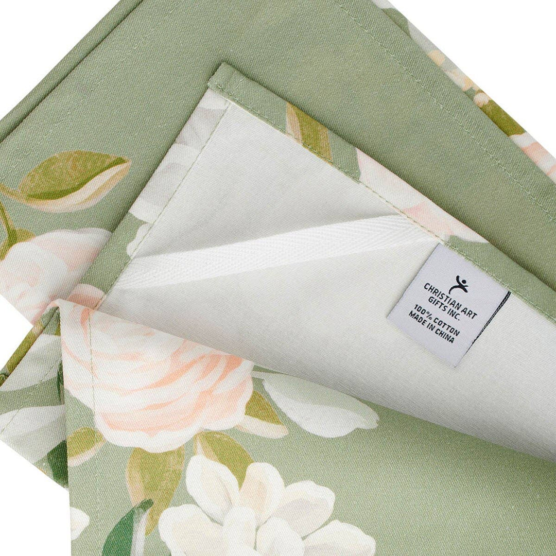 Christian Art Gifts - Tea Towel Green Floral The Lord Stood With Me 2 Tim. 4:17