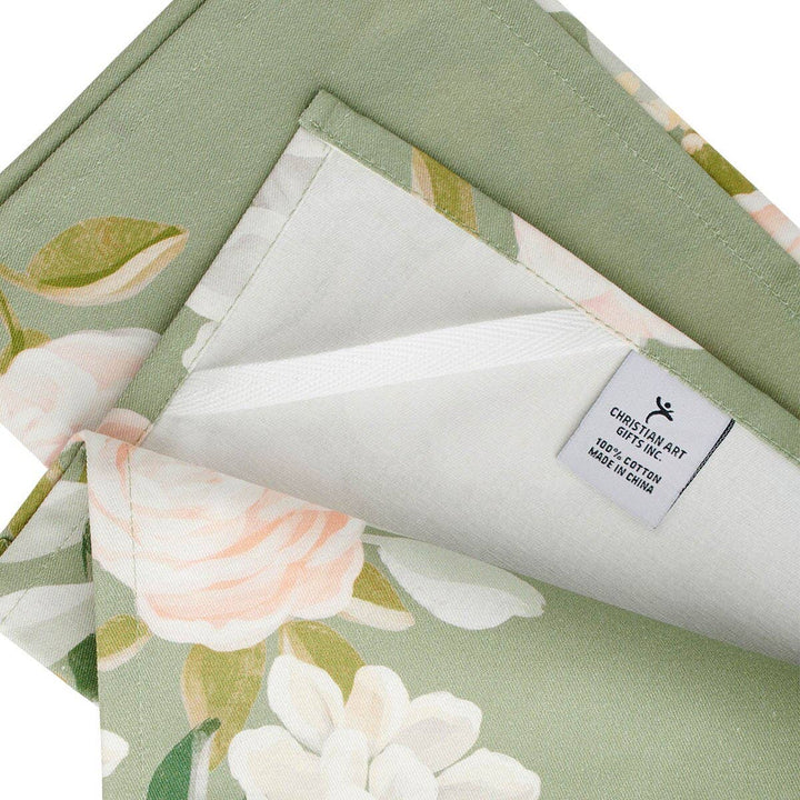 Christian Art Gifts - Tea Towel Green Floral The Lord Stood With Me 2 Tim. 4:17