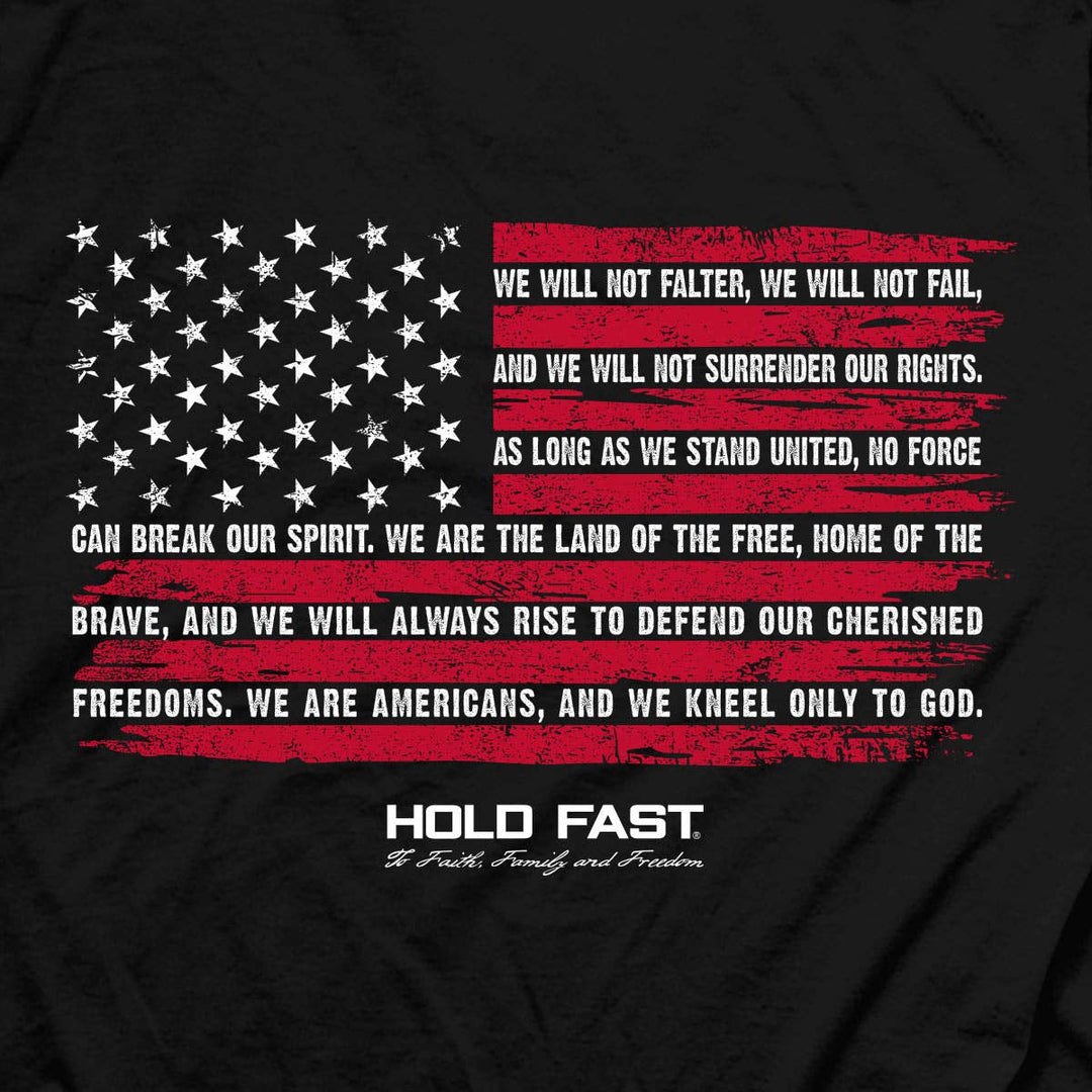 HOLD FAST Mens T-Shirt We Will Not Falter: Black / Large