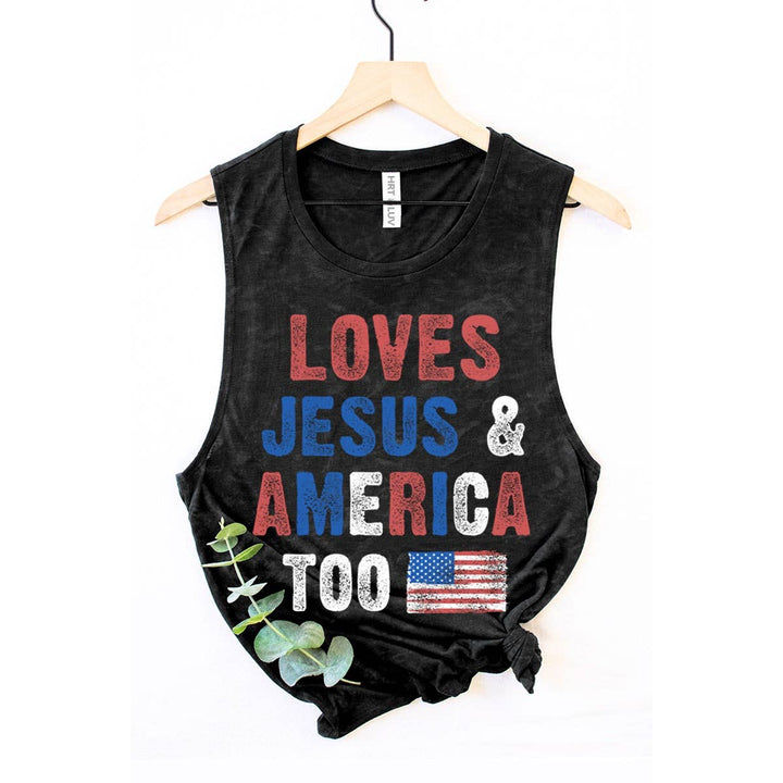 LOVE JESUS N AMERICA TOO MINERAL GRAPHIC TANK TOP