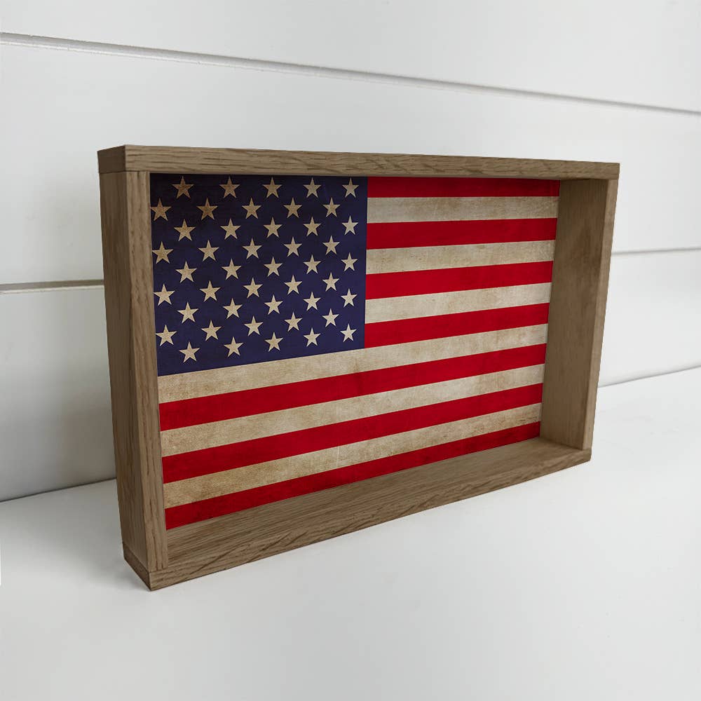 American Flag Vintage - Patriotic Canvas Art - Wood Framed